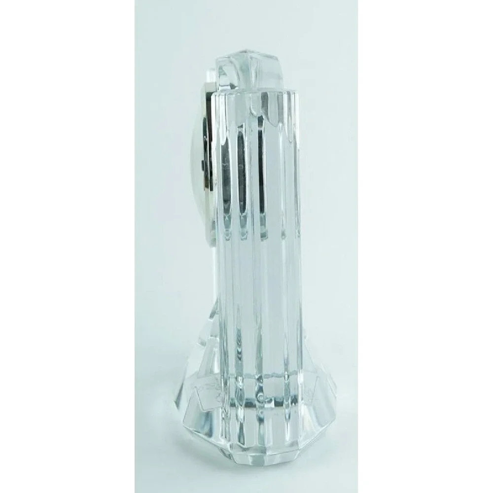 Lenox Generations Crystal Desk Clock Silver Bezel Quartz Pyramid Base 6.5in